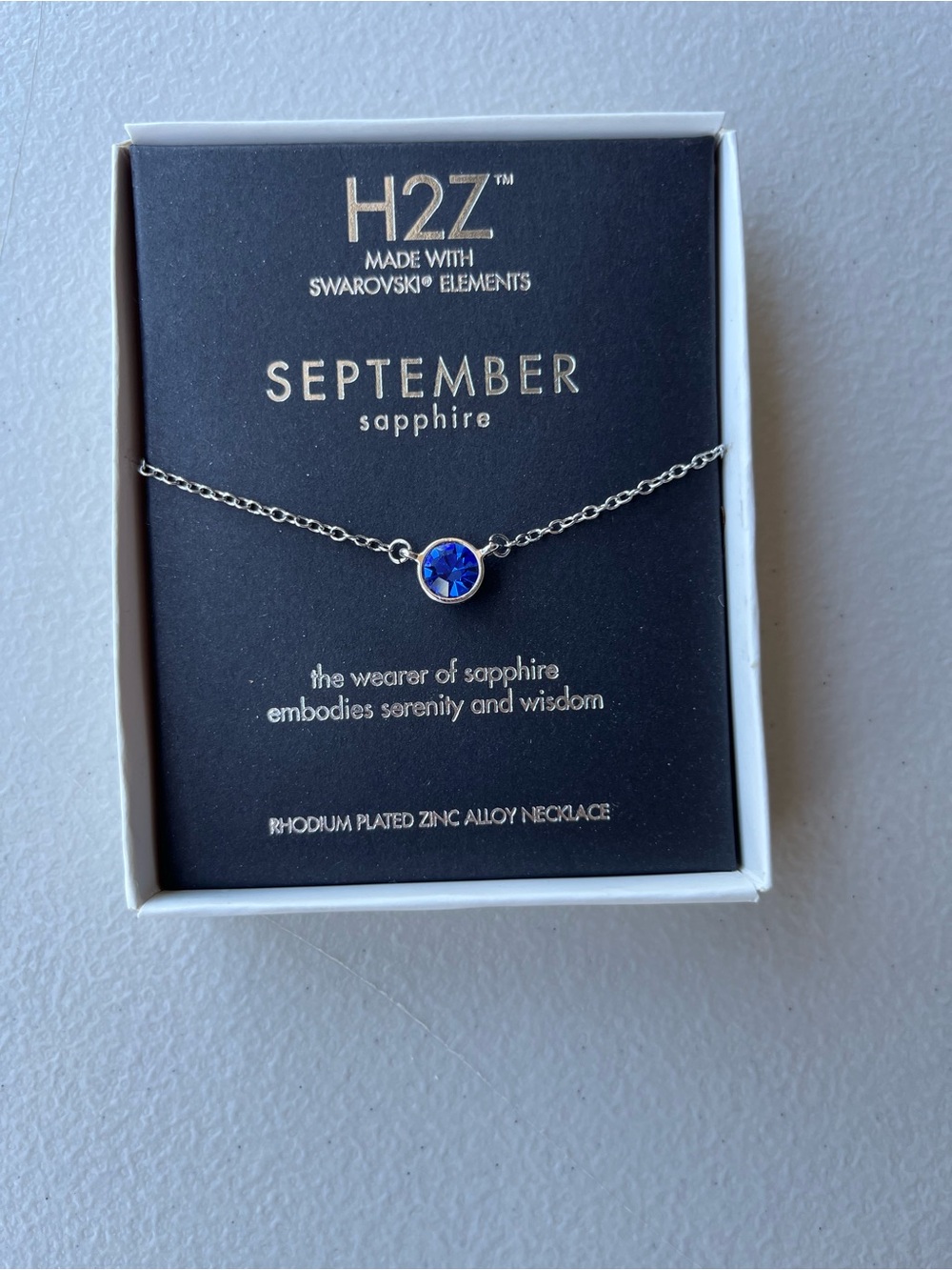H2Z September Sapphire Rhodium-Plated Necklace - Blue